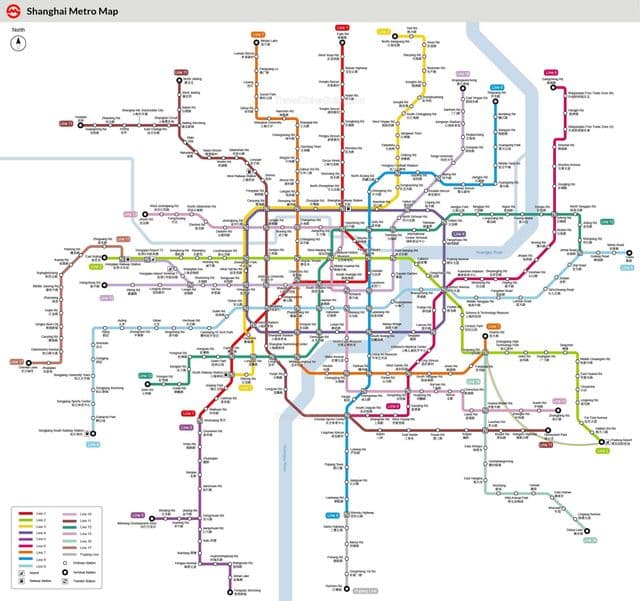 Kaart van de metrostations in Shanghai