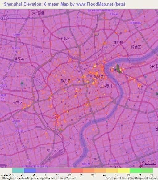 Hoogtekaart van Shanghai