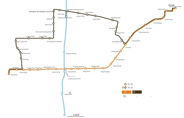 Plattegrond van de tramstations in Shanghai